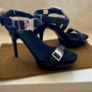 GUCCI Black Suede and Leather Strappy Heels SZ 39